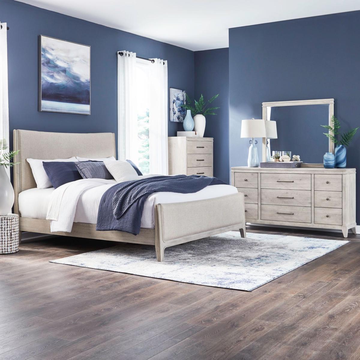 King Uph Bed, Dresser & Mirror, Chest - Image 2