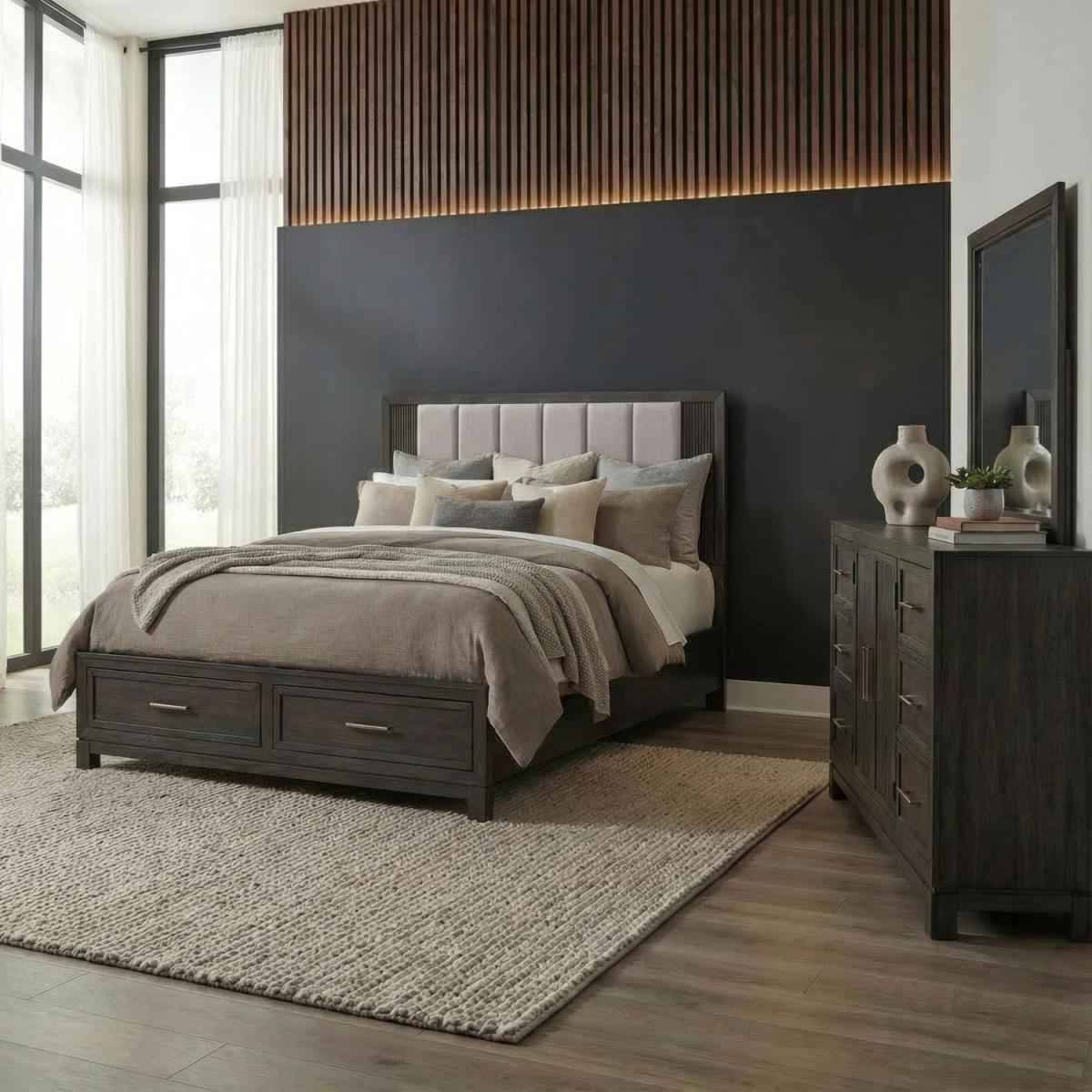Modern Edge Queen Storage Bed, Dresser & Mirror - Image 2