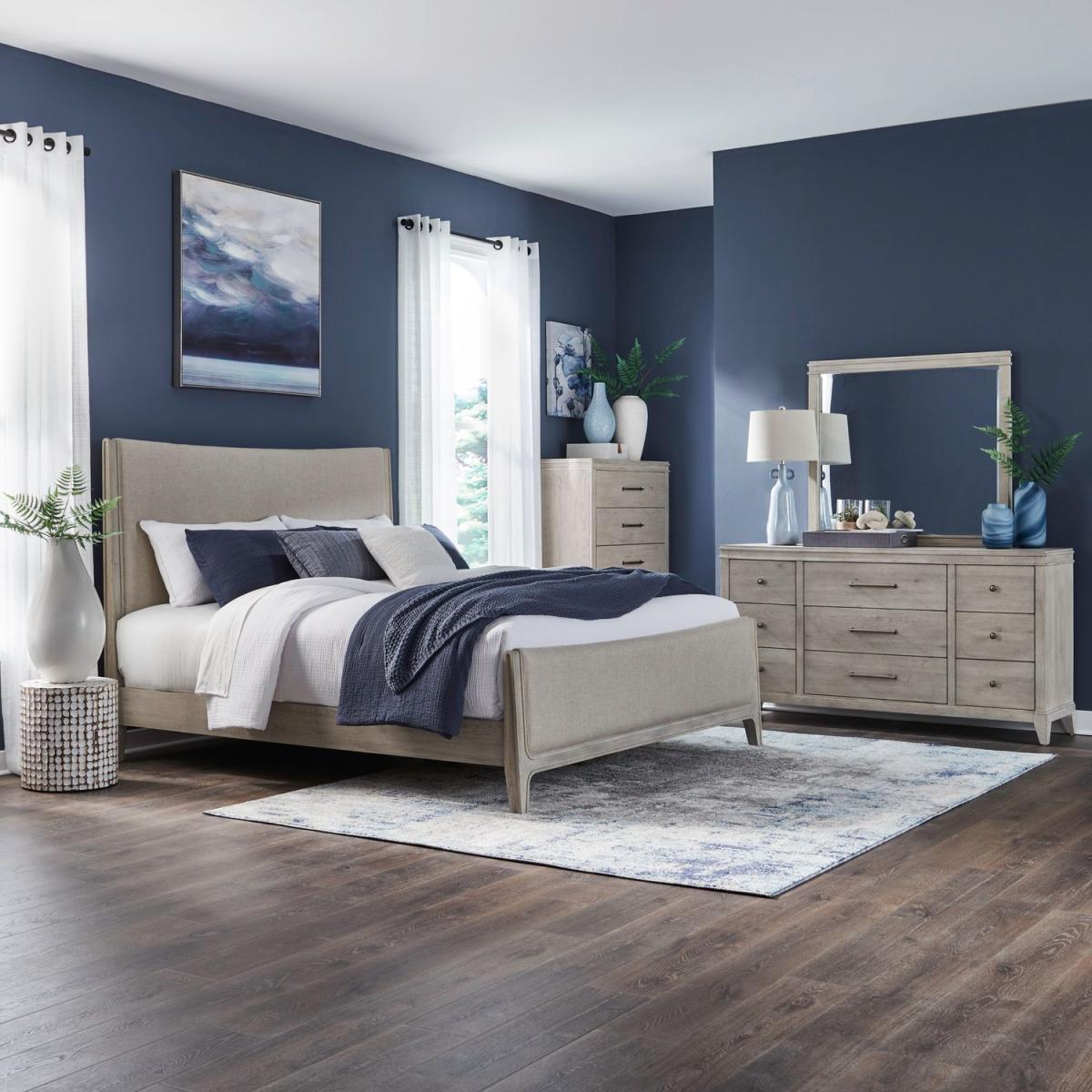 New Haven Queen Uph Bed, Dresser & Mirror, Chest - Image 2