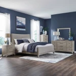 King California Uph Bed, Dresser & Mirror, Chest, Night Stand