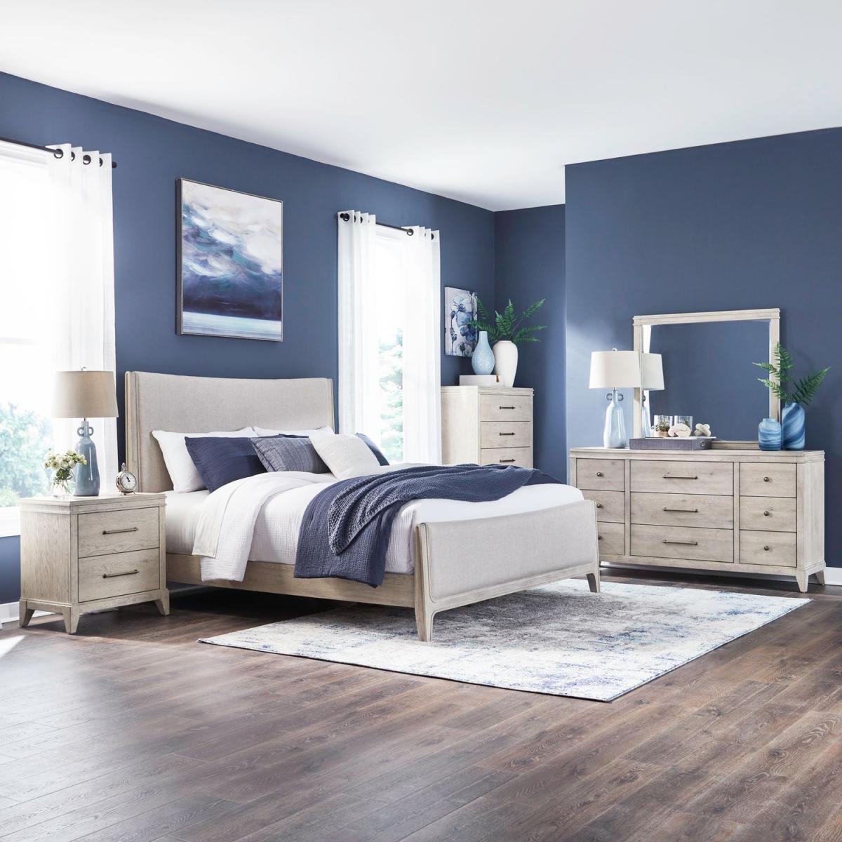 King Uph Bed, Dresser & Mirror, Chest, Night Stand - Image 2