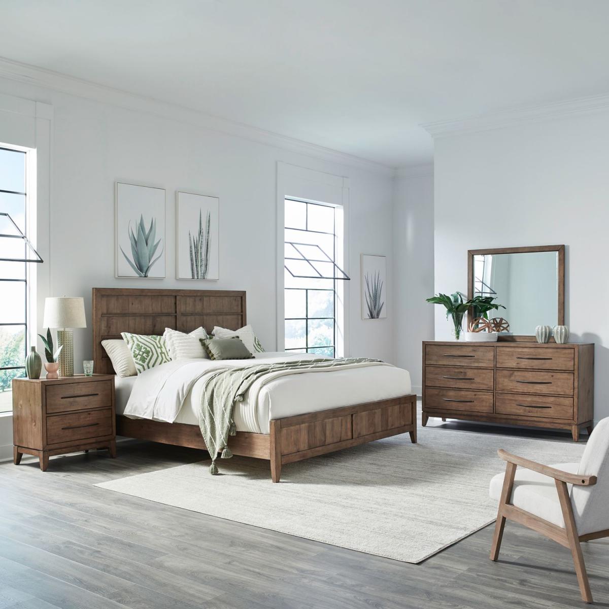 King Panel Bed, Dresser & Mirror, Night Stand - Image 2