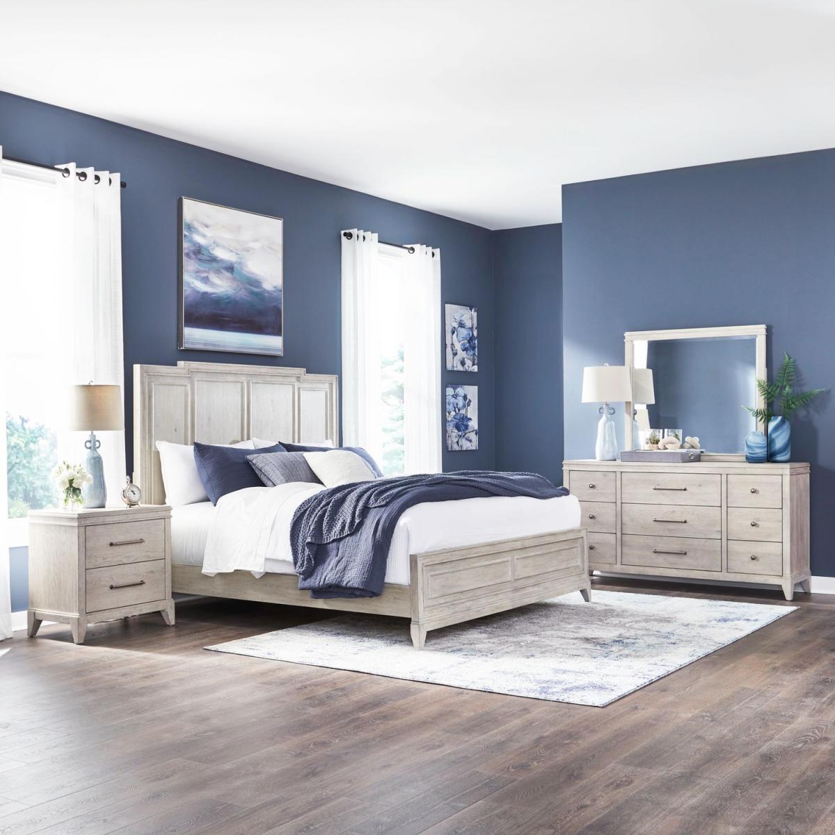King Panel Bed, Dresser & Mirror, Night Stand - Image 2