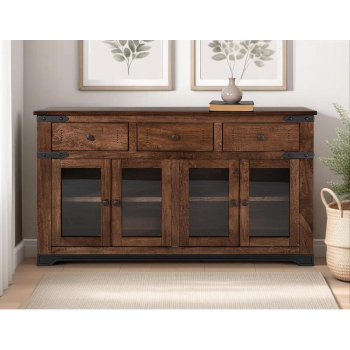 Parota 3 Drawer 4 Glass Doors 70" Console - Image 6