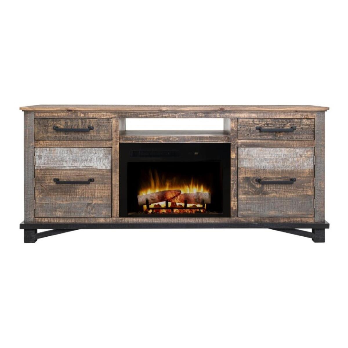 Loft Brown 2 Drawer 2 Door Fireplace TV Stand 70" - Image 3
