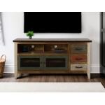 Antique 3 Drawer, 2 Iron Mesh Doors 62" TV Stand - Image 5