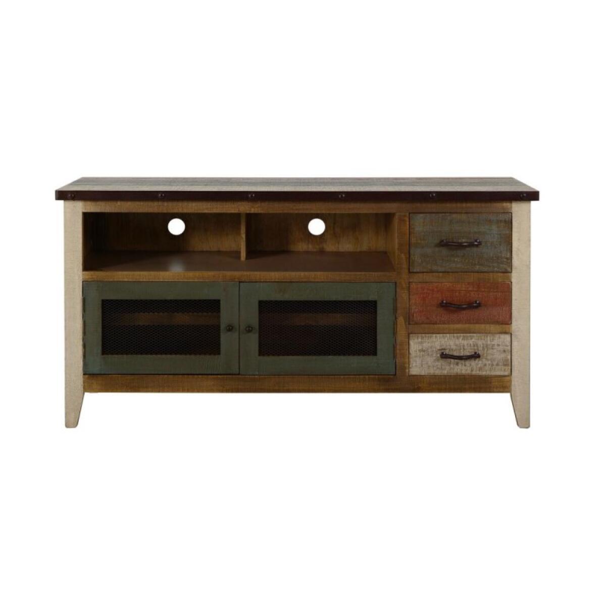 Antique 3 Drawer, 2 Iron Mesh Doors 62" TV Stand - Image 2