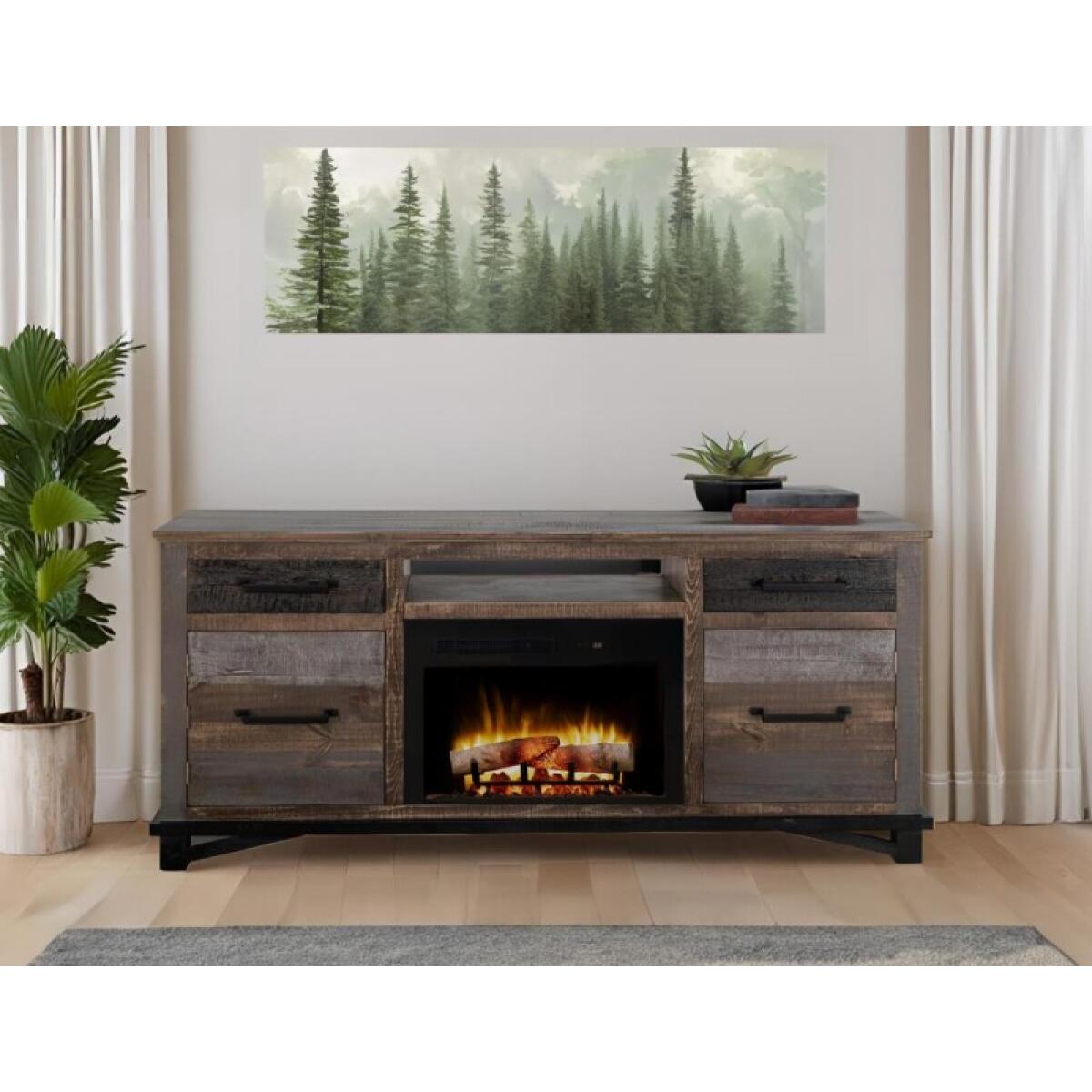 Loft Brown 2 Drawer 2 Door Fireplace TV Stand 70" - Image 5