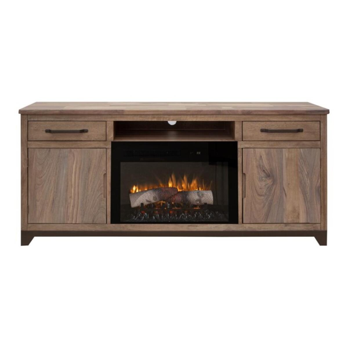 Natural Parota 2 Drawer 2 Door Fireplace TV Stand - Image 3