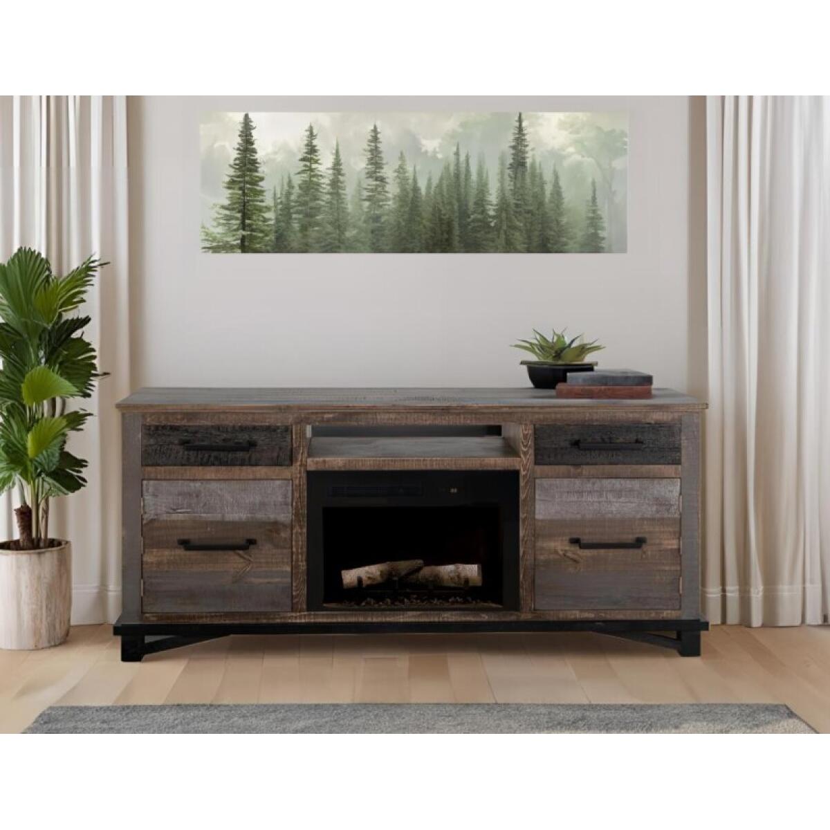 Loft Brown 2 Drawer 2 Door Fireplace TV Stand 70" - Image 6