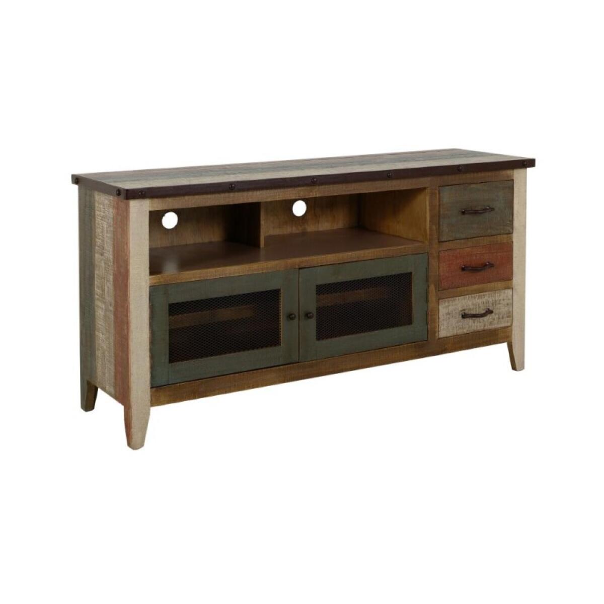 Antique 3 Drawer, 2 Iron Mesh Doors 62" TV Stand - Image 3