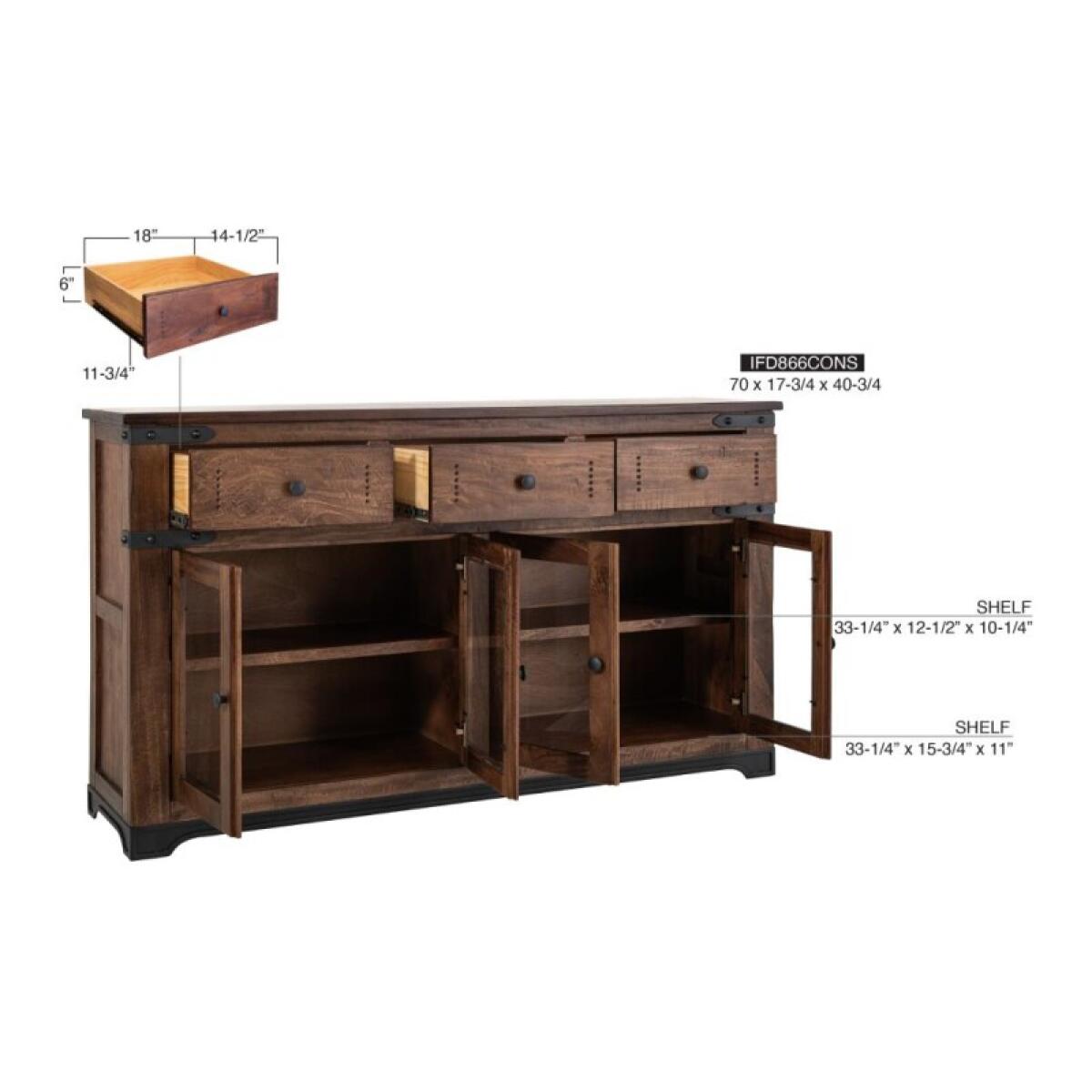 Parota 3 Drawer 4 Glass Doors 70" Console - Image 14