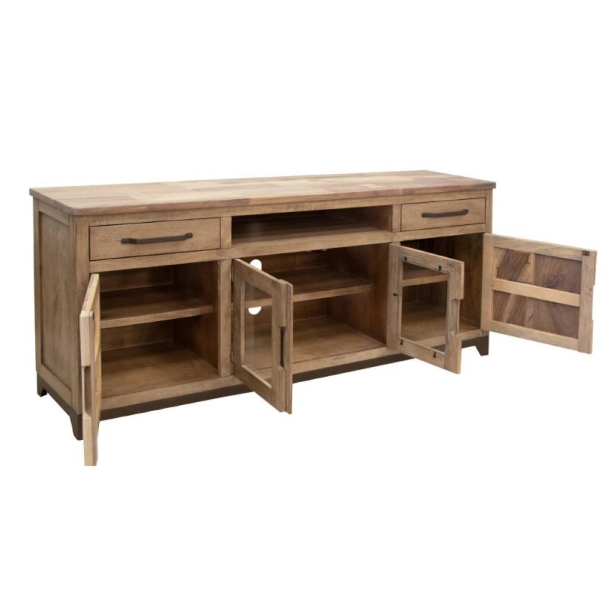 Natural Parota 2 Drawer 2 Door 2 Glass Door 70" TV Stand - Image 5