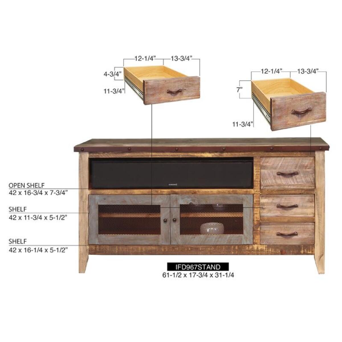 Antique 3 Drawer, 2 Iron Mesh Doors 62" TV Stand - Image 9