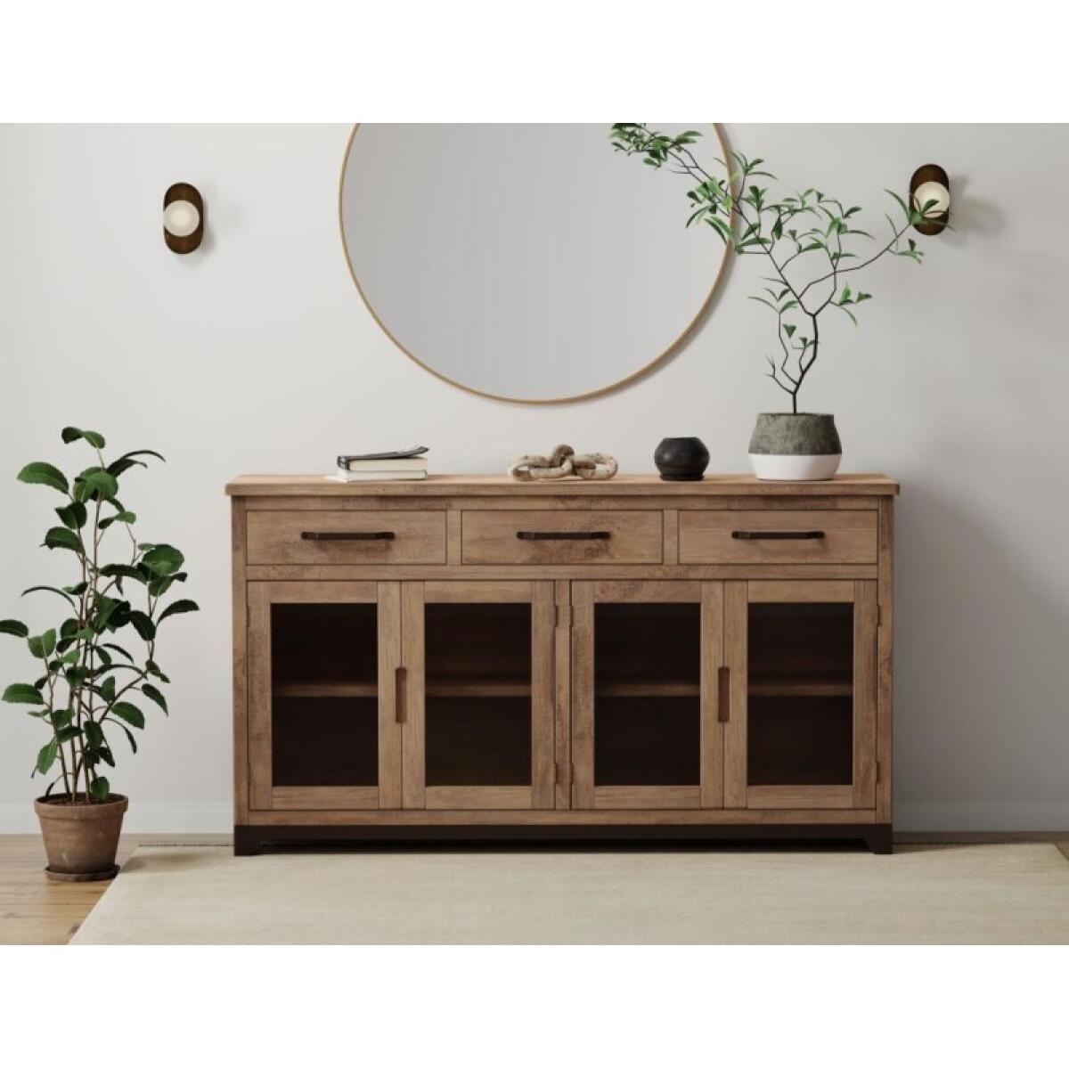 Natural Parota 3 Drawer 4 Glass Doors Console - Image 4