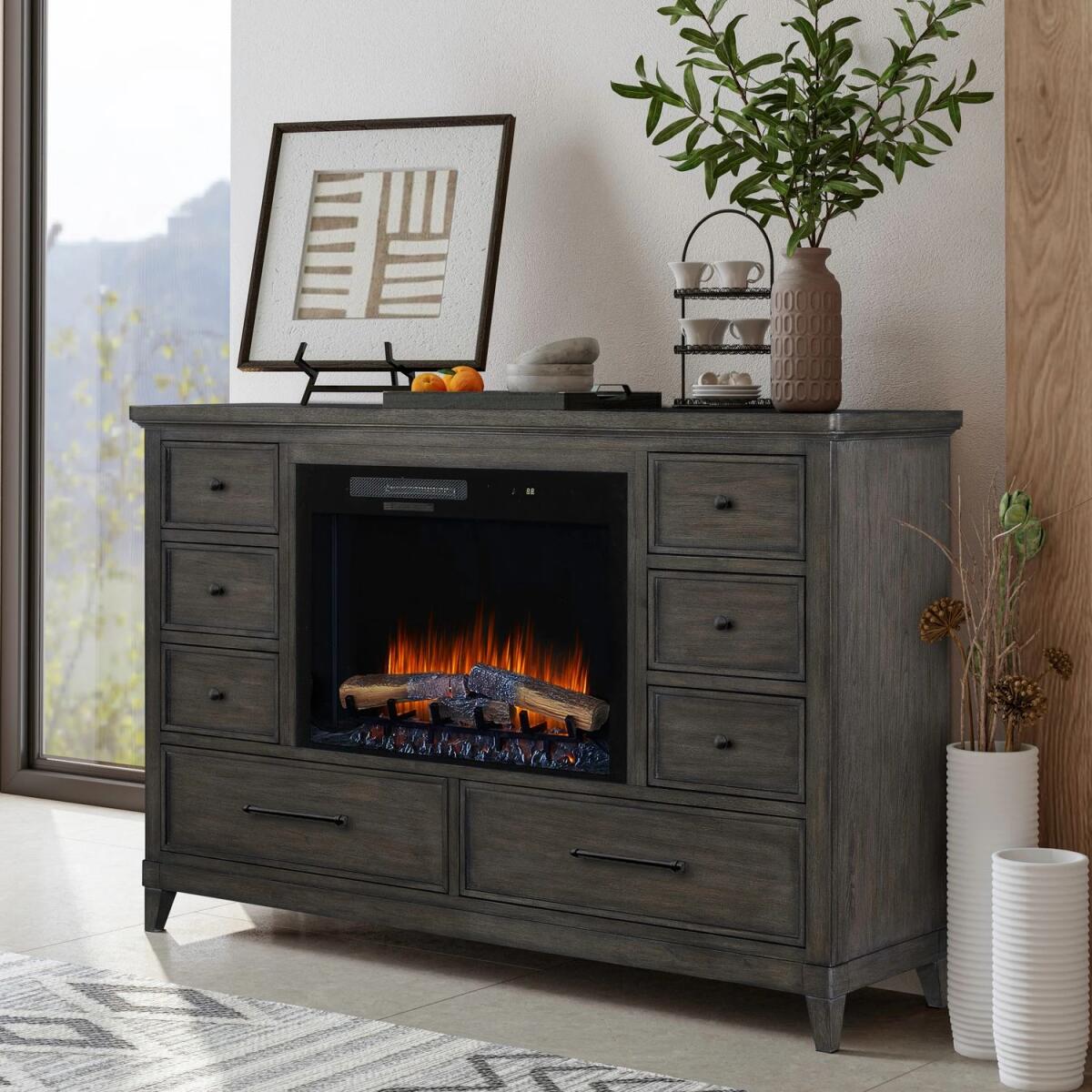62e06de79a5d24e1db51641c1df03297 Fireplace TV Consoles 939B 8 Drawer Dresser w/ Fire FTS - Image 1