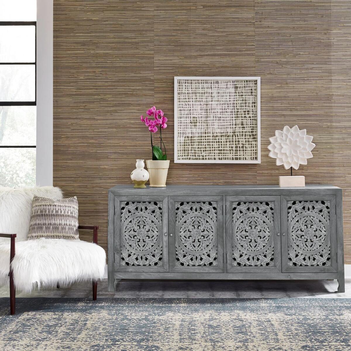 Marisol 74 Inch 4 Door Accent TV Stand - Blue - Image 2