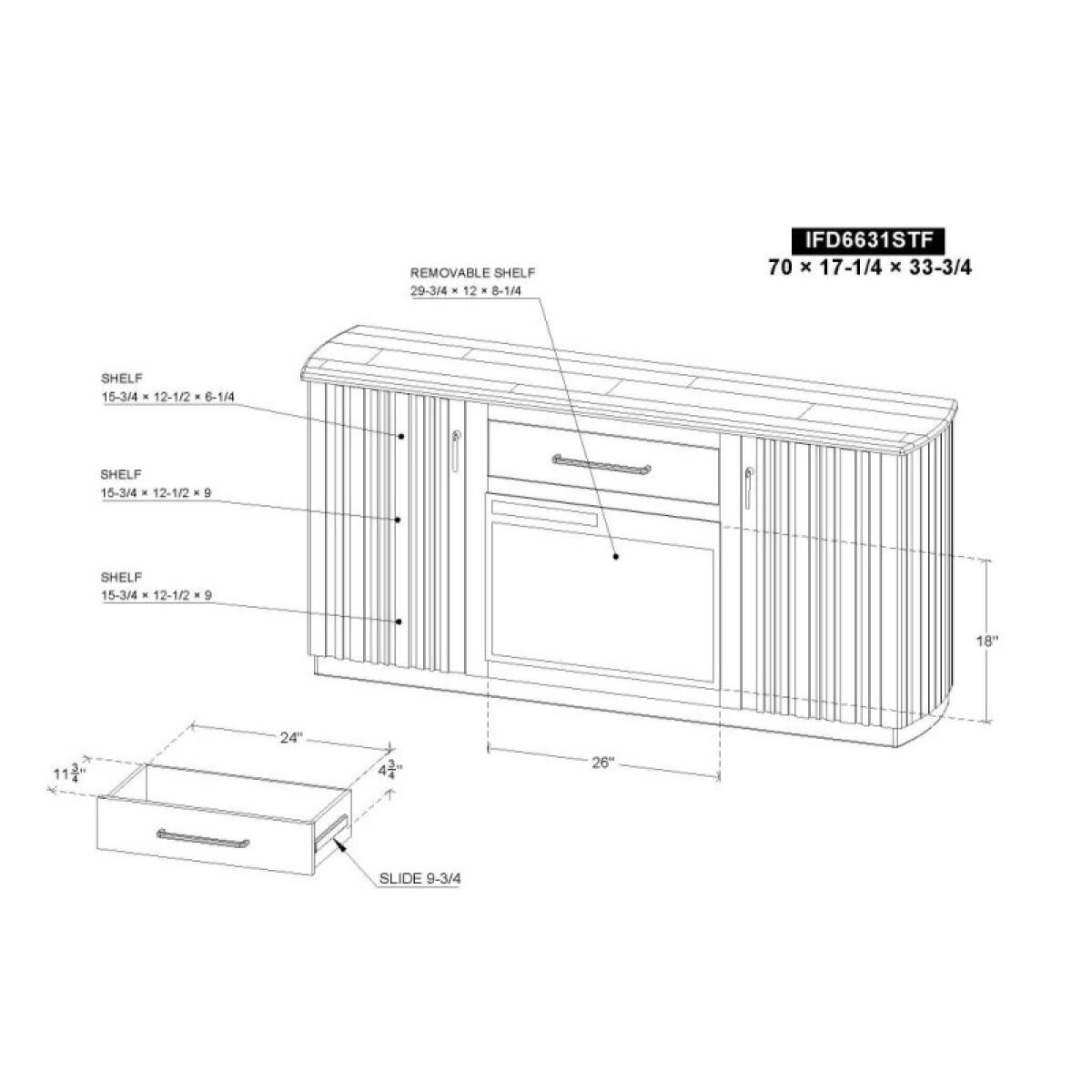 Mezquite 1 Drawer & 2 Door , TV Stand for Fire Place IFD6631STF - Image 9