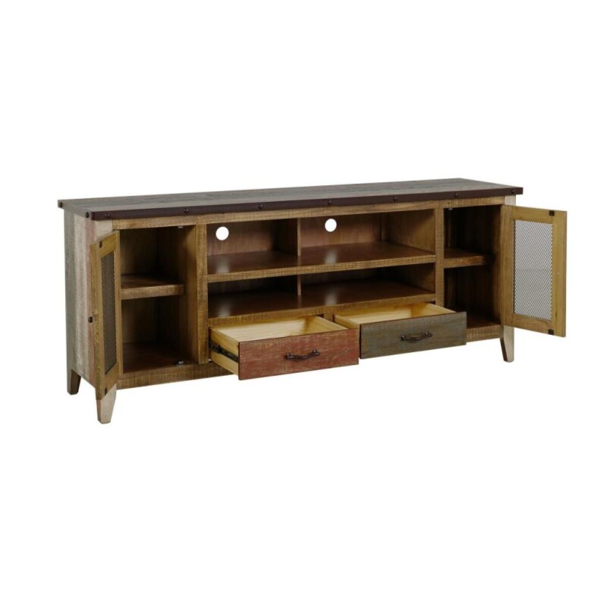 Antique 2 Drawer 2 Iron Mesh Doors 76" TV Stand - Image 3