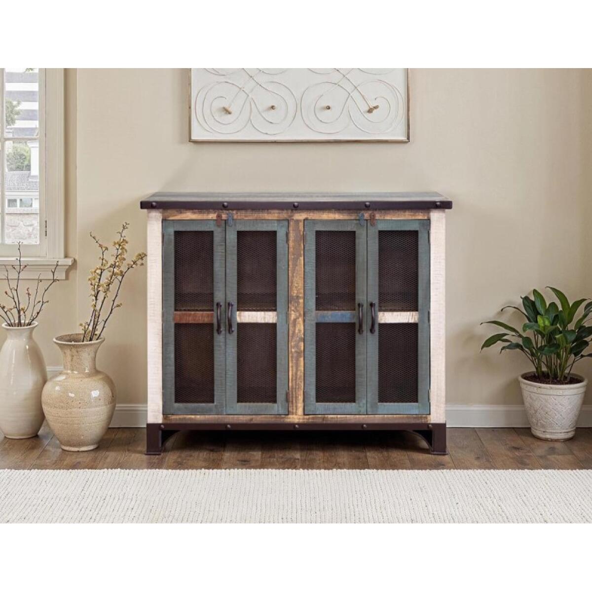 Antique 4 Iron Mesh Door 48" Console - Image 8