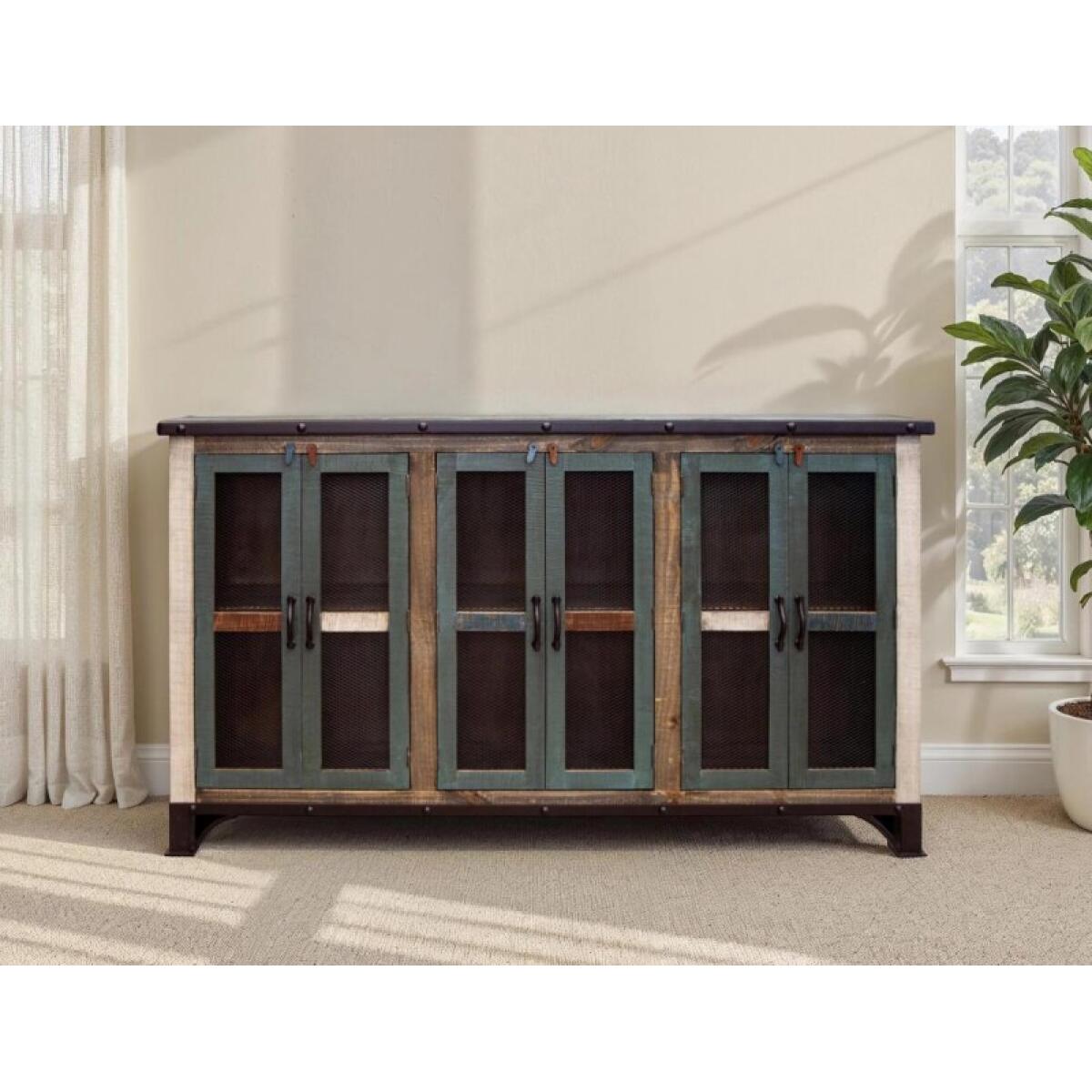 Antique 6 Iron Mesh Door 71" Console - Image 3