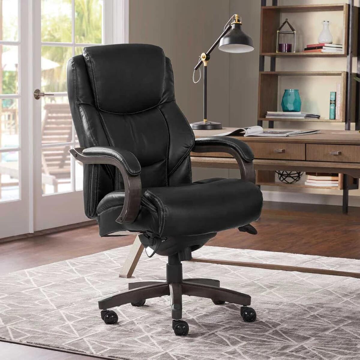 Delano Big & Tall Executive Leather Office Chair, Jet Black with Distressed Wood - 45833B-LZB - Image 2