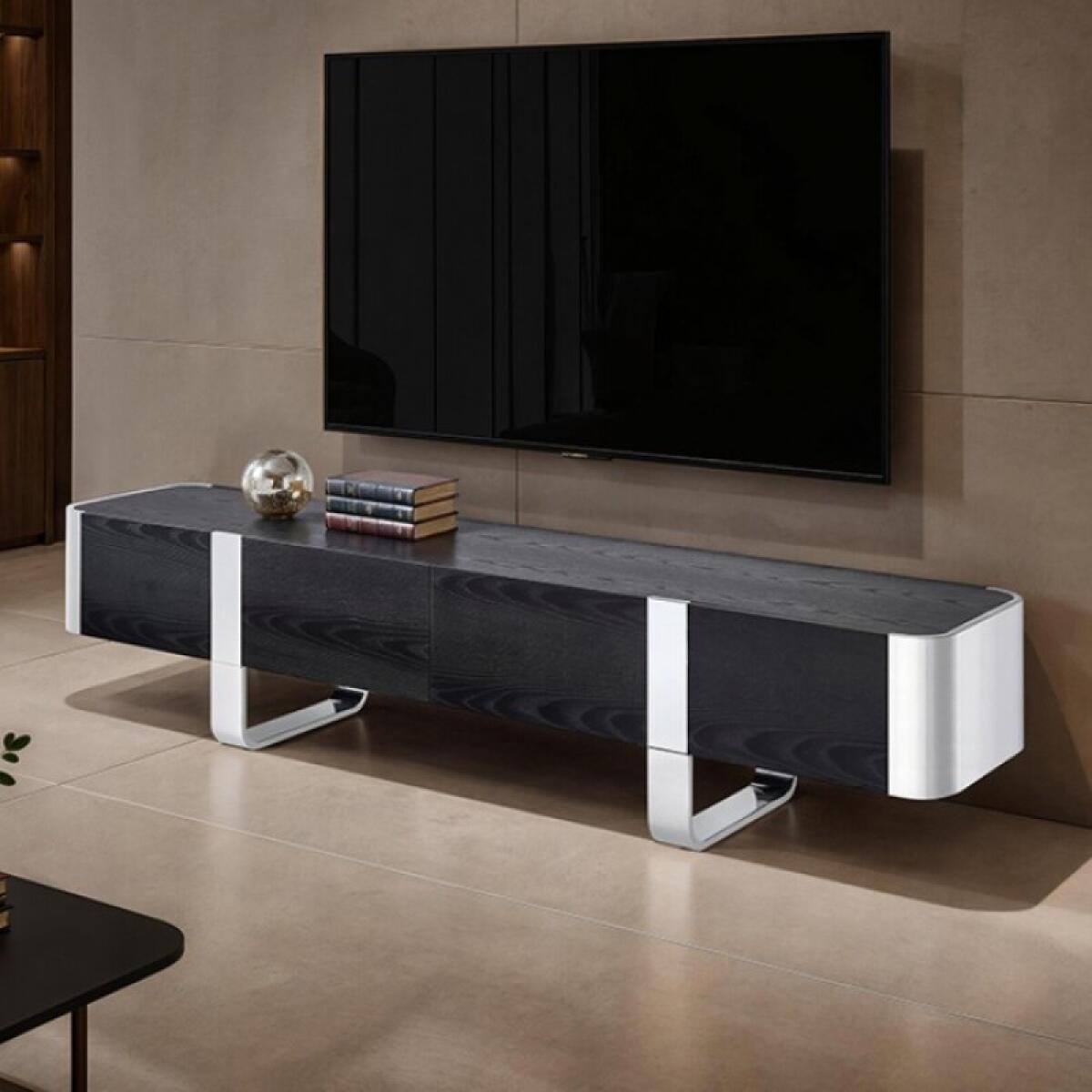 8800f28cbd77754b3ab88a597192985e Leknes TV Stand Black w/ Silver Frame - Image 1